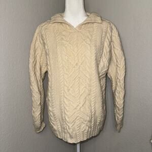 Lauren Ralph Lauren Sweater Women's Small Cream Cable Knit Fisherman Long Sleeve